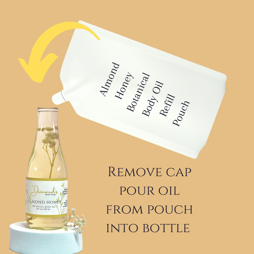 8oz. Botanical Body Oil Refillable Pouch- Almond Honey