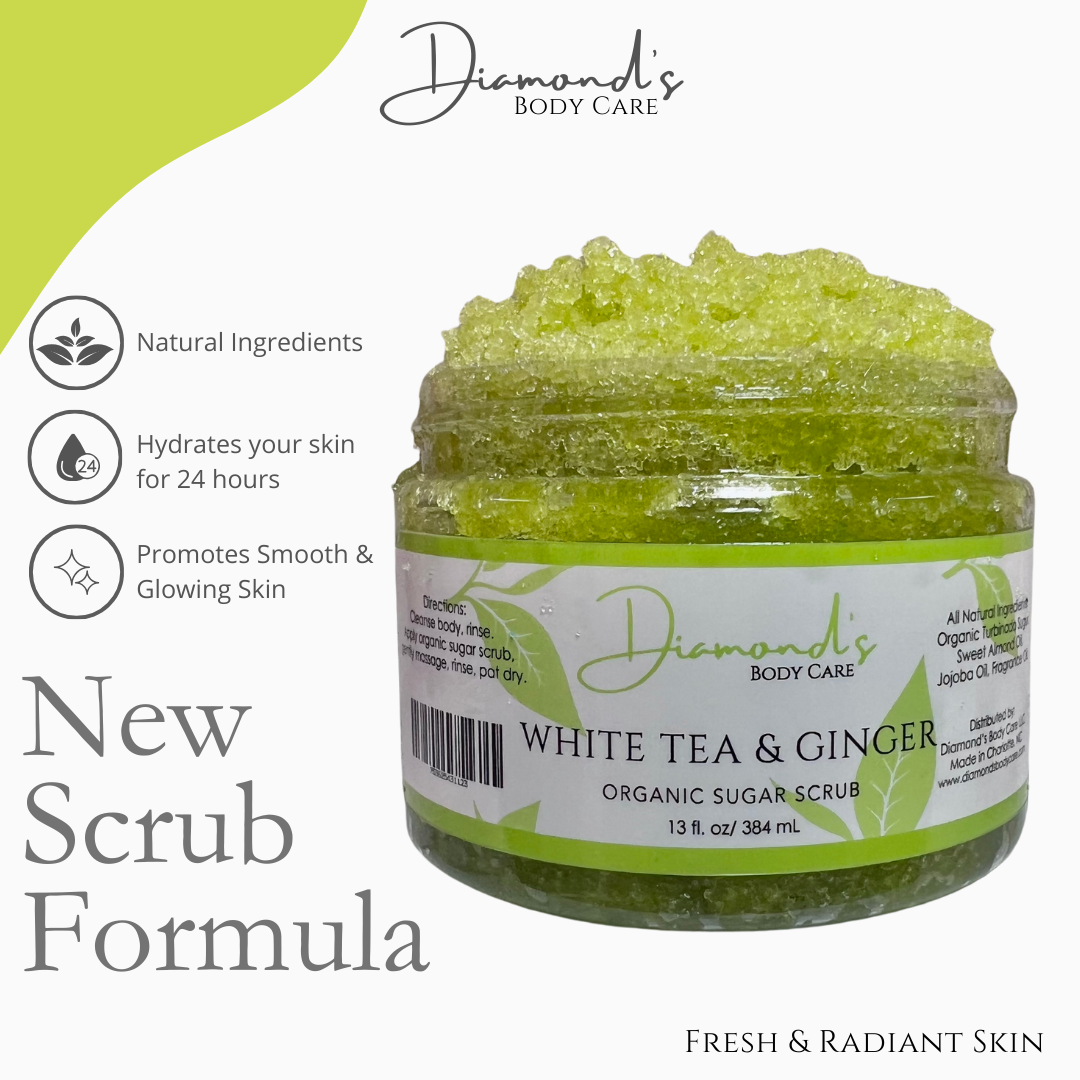 13oz. NEW Organic Sugar Scrub White Tea & Ginger